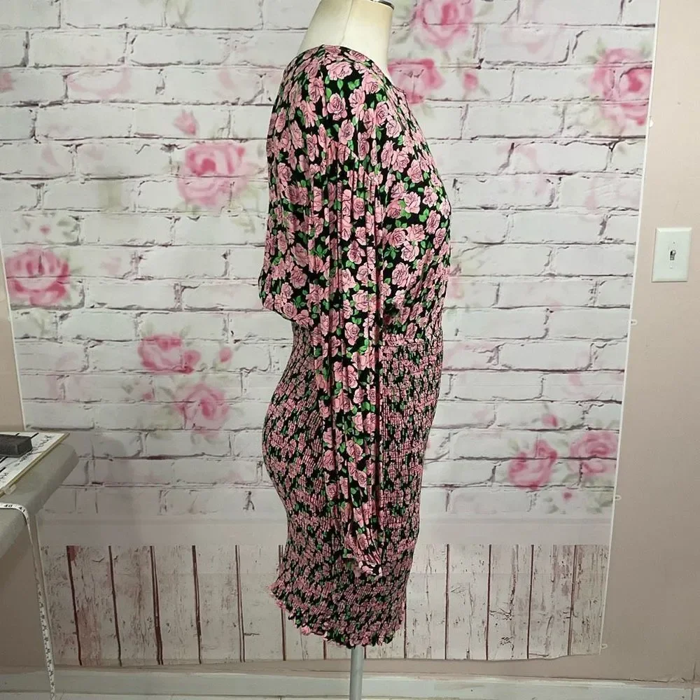 Zara Pink and Black Floral Long Sleeve Dress